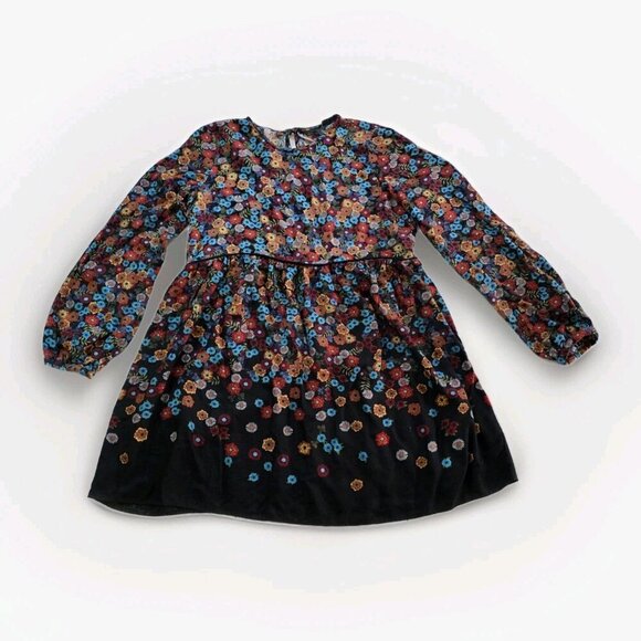 Zara Trafaluc Tunic Women M Black Floral LS Whimsigoth Boho Empire Waist Flowy - Picture 10 of 15